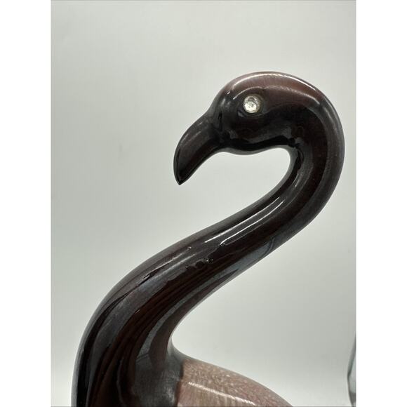 Pair Of Vintage MCM Redware Ceramic Flamingos Green Glaze - Picture 2 of 9